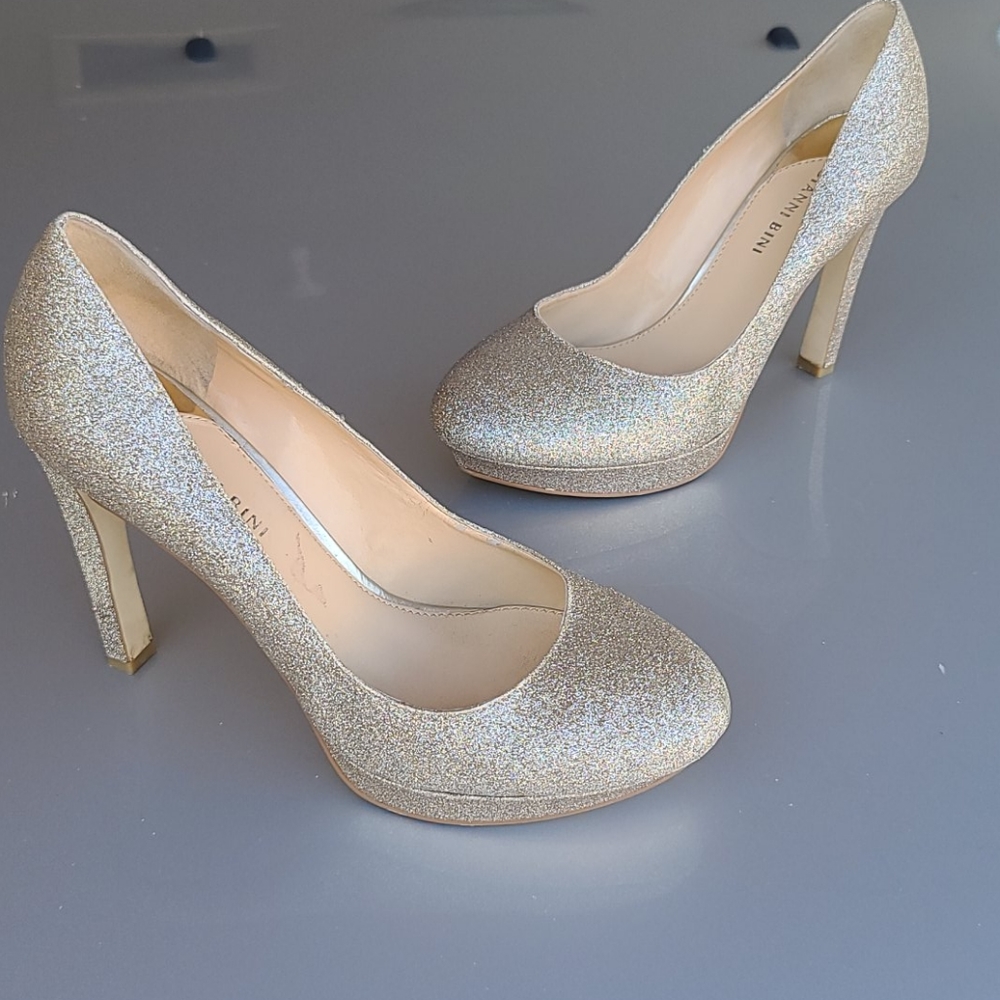 GIANNI BINI Jeanna Champagne Glitter Platform Heels 9.5 Pumps Stilettos - Picture 13 of 16